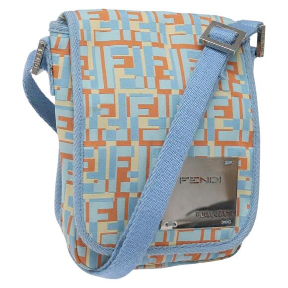 FENDI Shoulder Bag Canvas Light Blue Silver - Picture 1 of 13